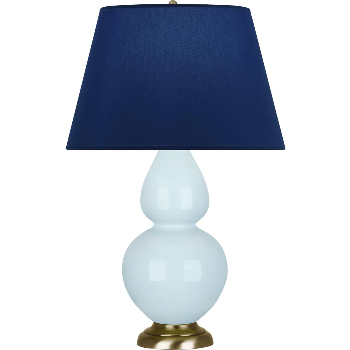 Robert Abbey 1666N Double Gourd 31 inch 150 watt Baby Blue Glazed Ceramic with Antique Natural Brass Table Lamp Portable Light in Navy with Gray