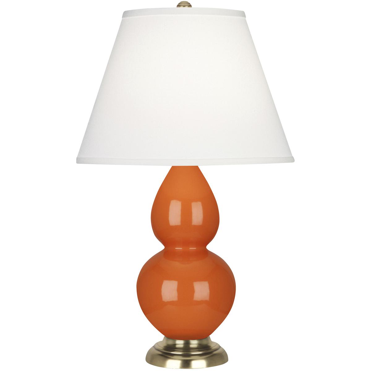 Robert Abbey 1685X Small Double Gourd 22.75 inch 150 watt Pumpkin Glazed Ceramic with Antique Natural Brass Accent Lamp Portable Light in Pearl Dupion