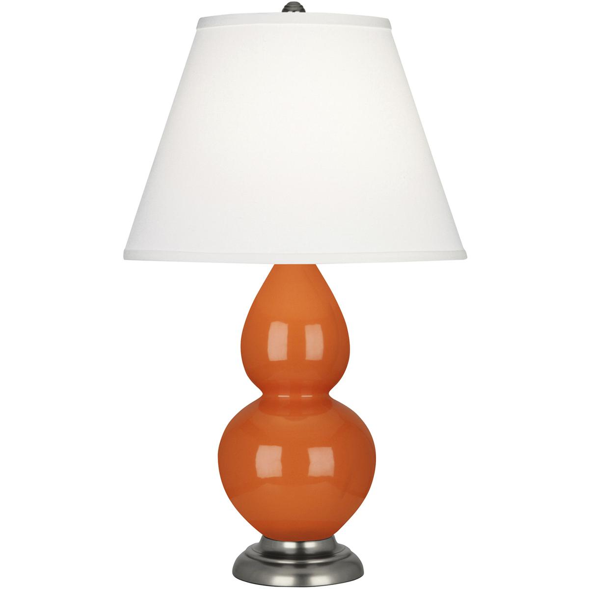 Robert Abbey 1695X Small Double Gourd 22.75 inch 150 watt Pumpkin Glazed Ceramic with Antique Silver Accent Lamp Portable Light in Pearl Dupioni