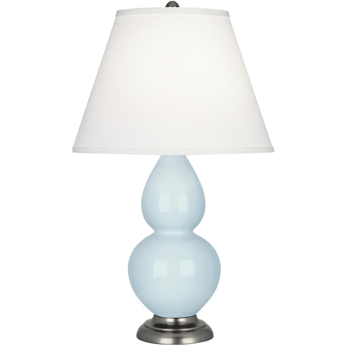 Robert Abbey 1696X Small Double Gourd 22.75 inch 150 watt Baby Blue Glazed Ceramic with Antique Silver Accent Lamp Portable Light in Pearl Dupioni