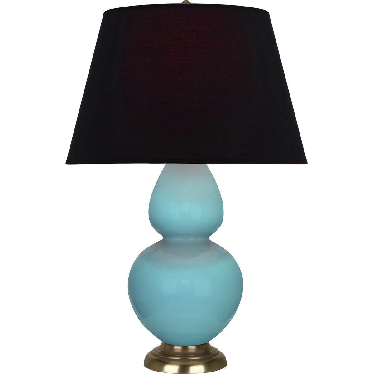 Robert Abbey 1740K Double Gourd 31 inch 150 watt Egg Blue Glazed Ceramic with Antique Natural Brass Table Lamp Portable Light in Ink Black with Rose R