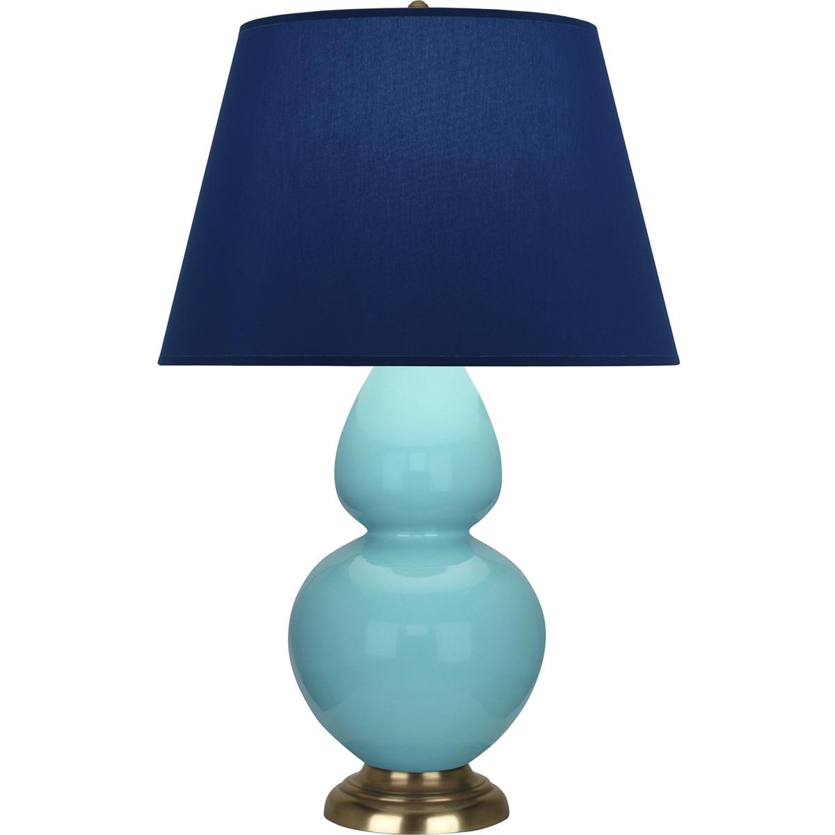 Robert Abbey 1740N Double Gourd 31 inch 150 watt Egg Blue Glazed Ceramic with Antique Natural Brass Table Lamp Portable Light in Navy with Gray