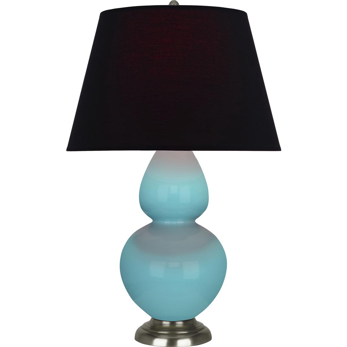 Robert Abbey 1741K Double Gourd 31 inch 150 watt Egg Blue Glazed Ceramic with Antique Silver Table Lamp Portable Light in Ink Black with Rose Red