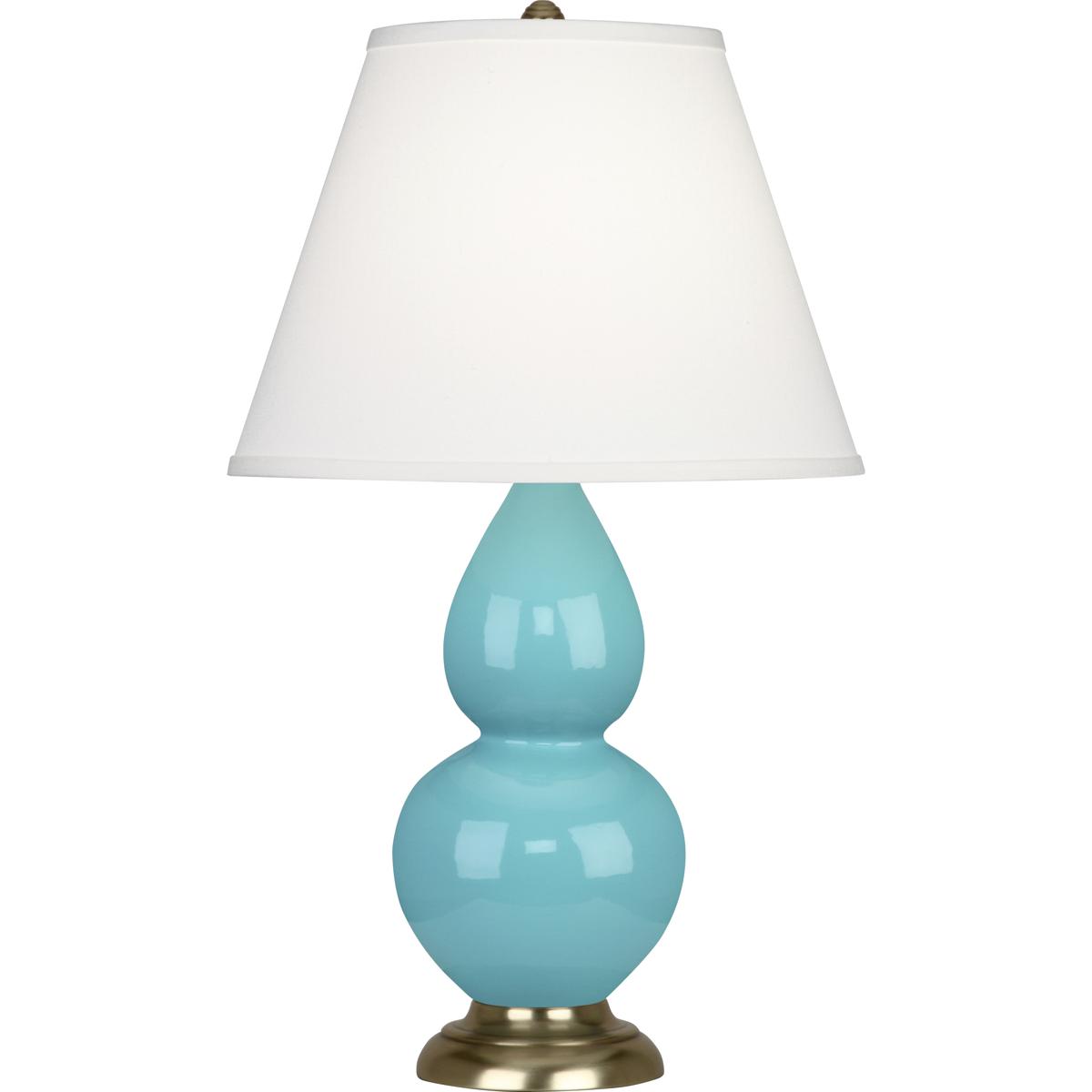 Robert Abbey 1741X Double Gourd 31 inch 150 watt Egg Blue Glazed Ceramic with Antique Silver Table Lamp Portable Light in Pearl Dupioni