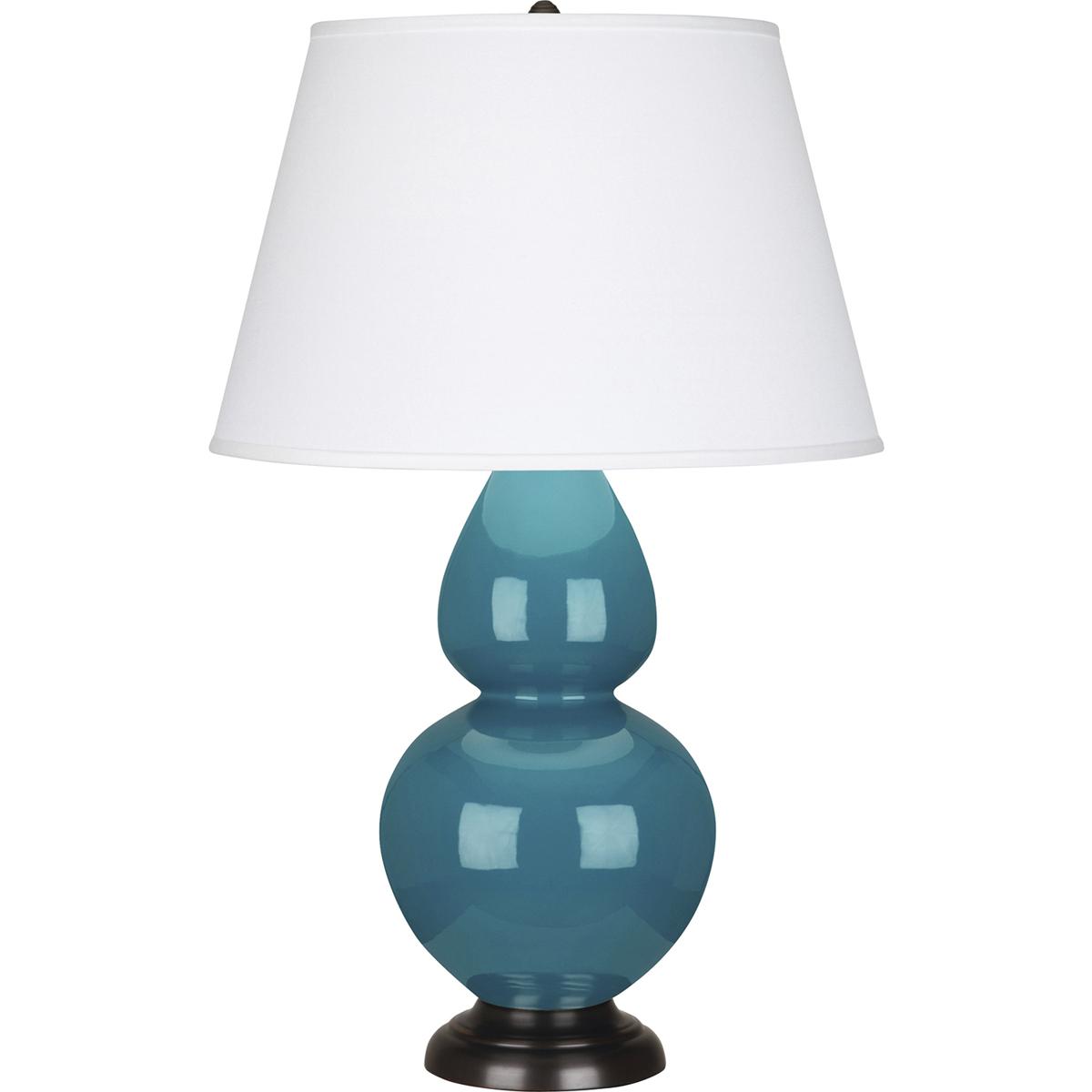 Robert Abbey 1752X Double Gourd 31 inch 150 watt Peacock Glazed Ceramic with Deep Patina Bronze Table Lamp Portable Light in Pearl Dupioni