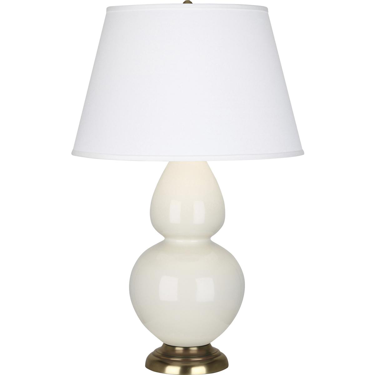 Robert Abbey 1754X Double Gourd 31 inch 150 watt Bone Glazed Ceramic with Antique Natural Brass Table Lamp Portable Light in Pearl Dupioni