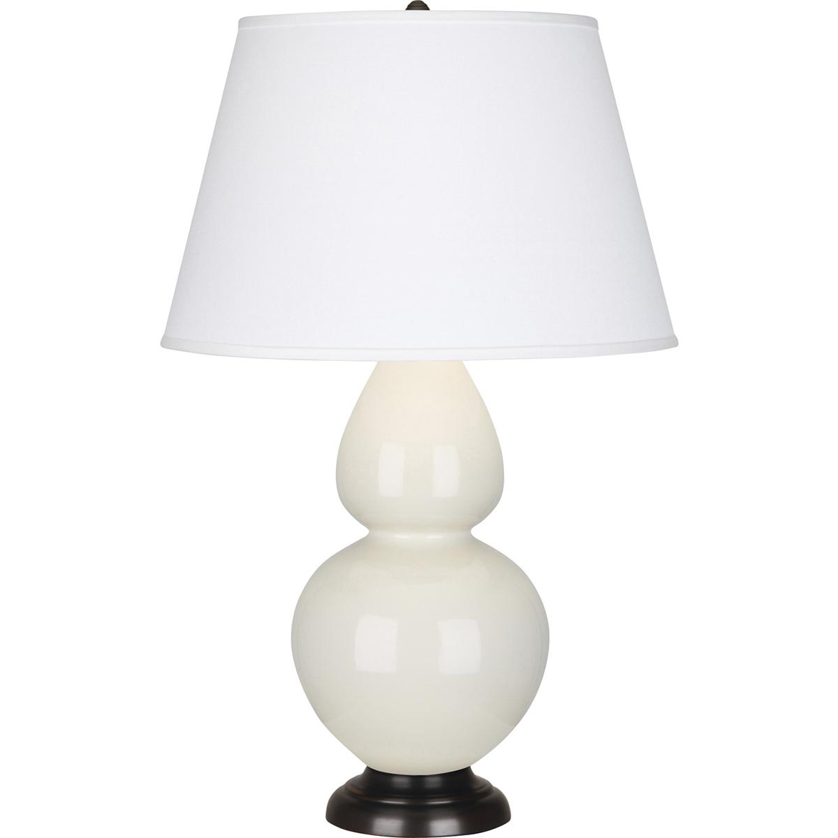Robert Abbey 1755X Double Gourd 31 inch 150 watt Bone Glazed Ceramic with Deep Patina Bronze Table Lamp Portable Light in Pearl Dupioni