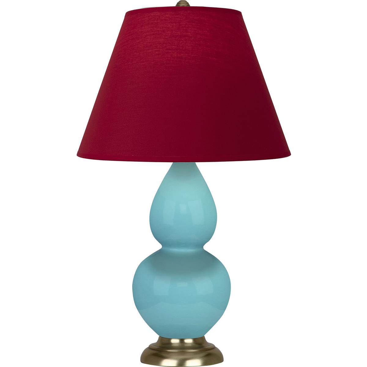 Robert Abbey 1760R Small Double Gourd 22.75 inch 150 watt Egg Blue Glazed Ceramic Antique Brass Accent Lamp Portable Light in Rose Red with Ink Black