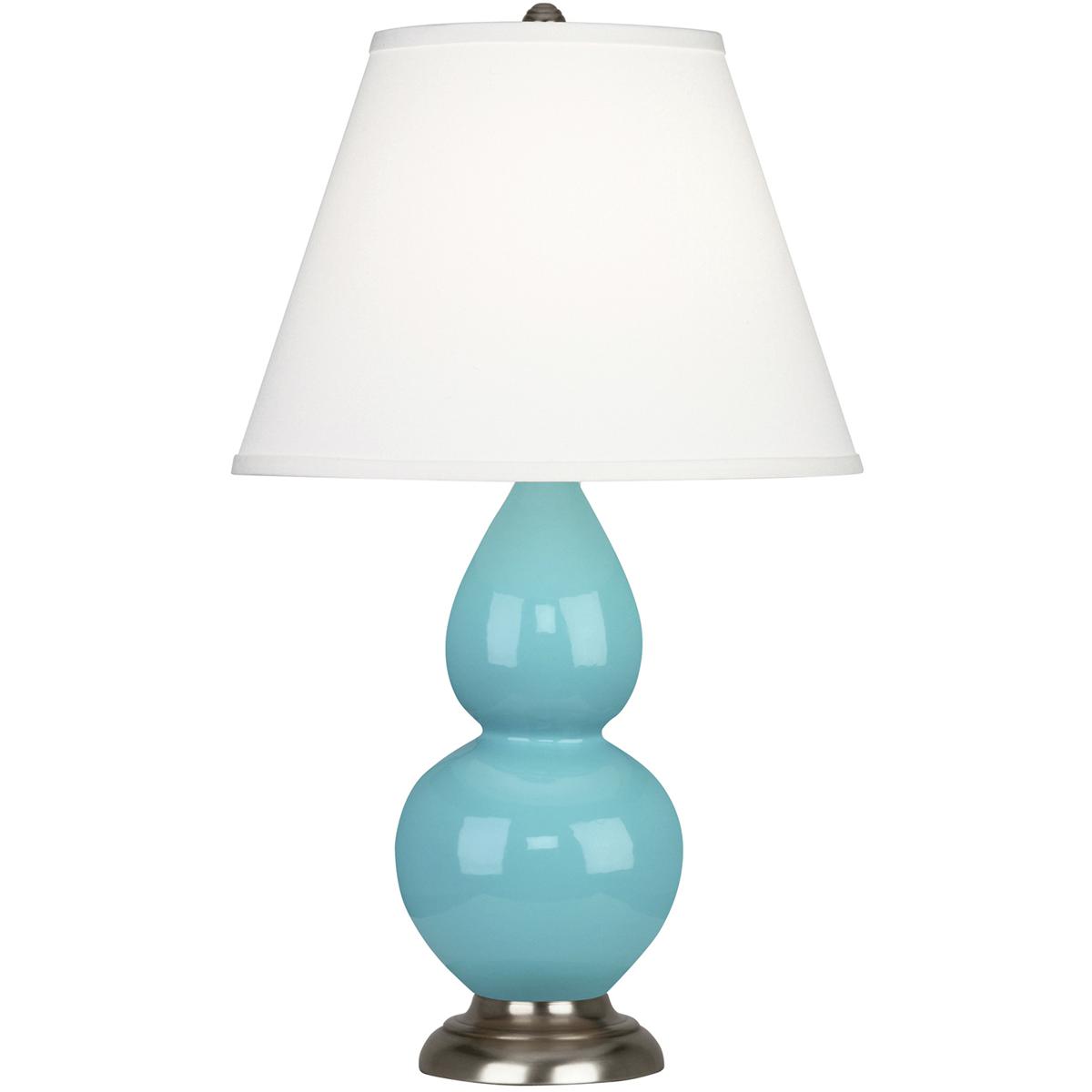 Robert Abbey 1761X Small Double Gourd 22.75 inch 150 watt Egg Blue Glazed Ceramic with Antique Silver Accent Lamp Portable Light in Pearl Dupioni