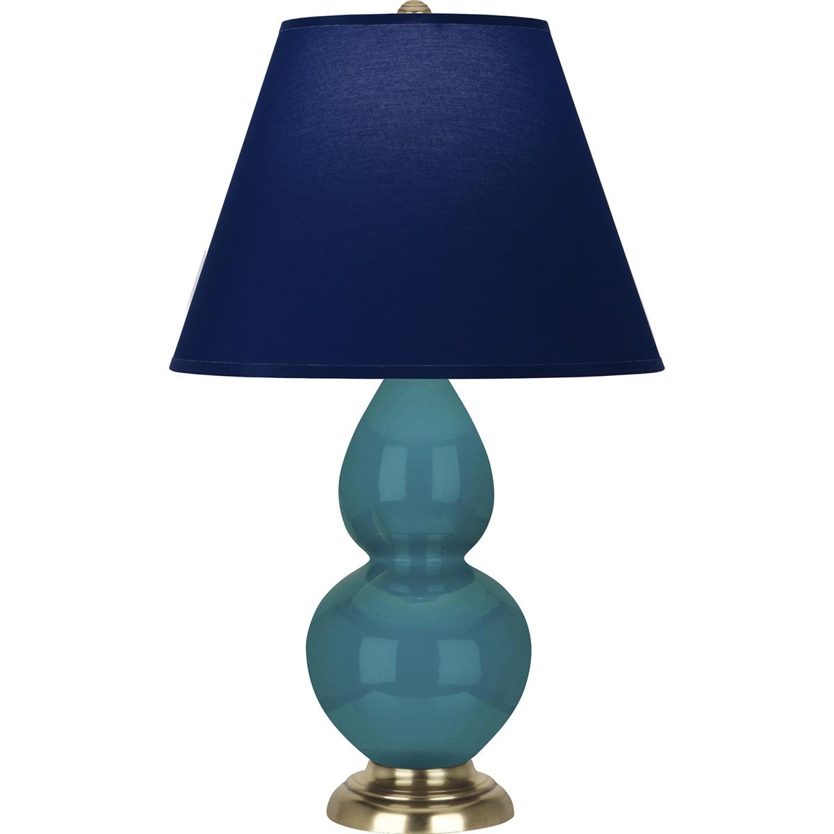 Robert Abbey 1771N Small Double Gourd 22.75 inch 150 watt Peacock Glazed Ceramic with Antique Natural Brass Accent Lamp Portable Light in Navy with Gr