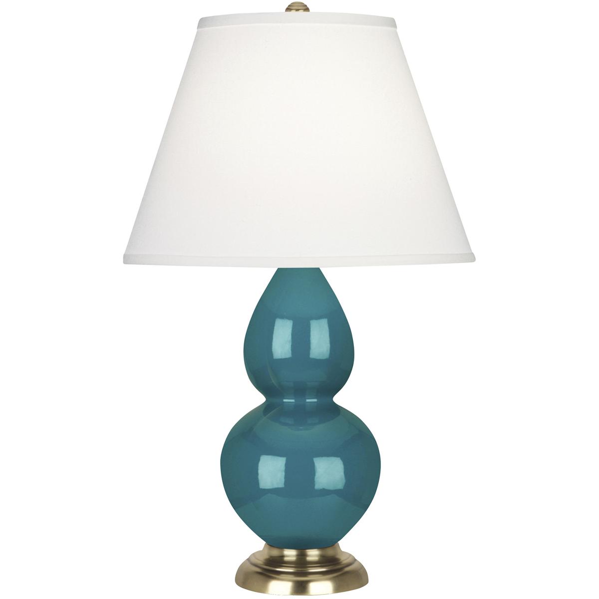 Robert Abbey 1771X Small Double Gourd 22.75 inch 150 watt Peacock Glazed Ceramic with Antique Natural Brass Accent Lamp Portable Light in Pearl Dupion