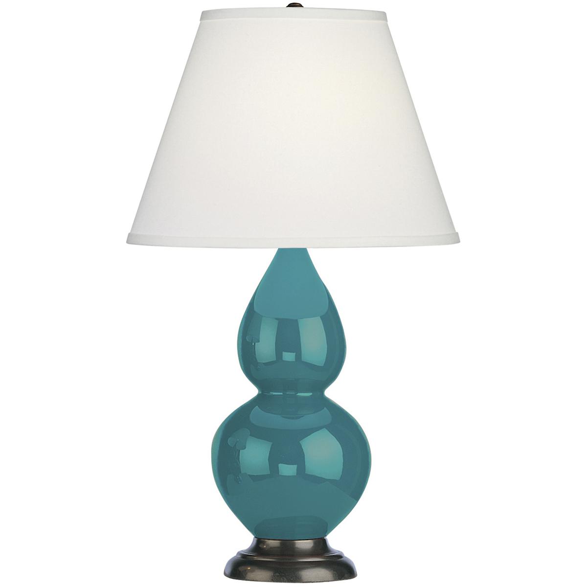 Robert Abbey 1772X Small Double Gourd 22.75 inch 150 watt Peacock Glazed Ceramic with Deep Patina Bronze Accent Lamp Portable Light in Pearl Dupioni