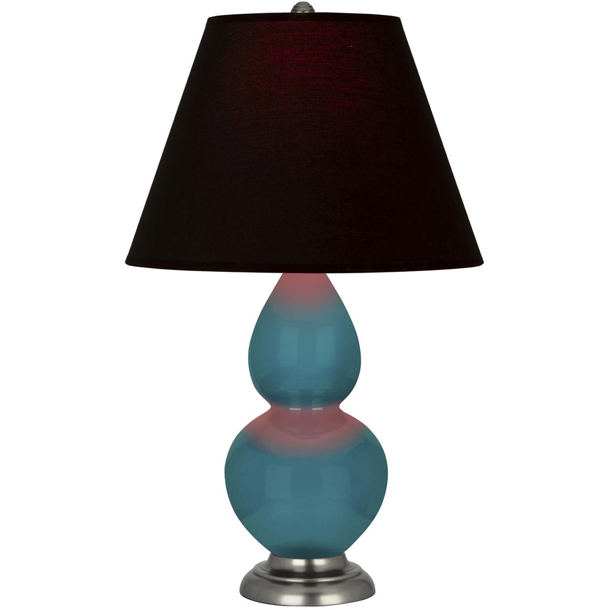 Robert Abbey 1773K Small Double Gourd 22.75 inch 150 watt Peacock Glazed Ceramic with Antique Silver Accent Lamp Portable Light in Ink Black with Rose