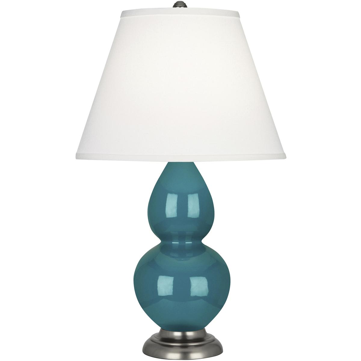 Robert Abbey 1773X Small Double Gourd 22.75 inch 150 watt Peacock Glazed Ceramic with Antique Silver Accent Lamp Portable Light in Pearl Dupioni