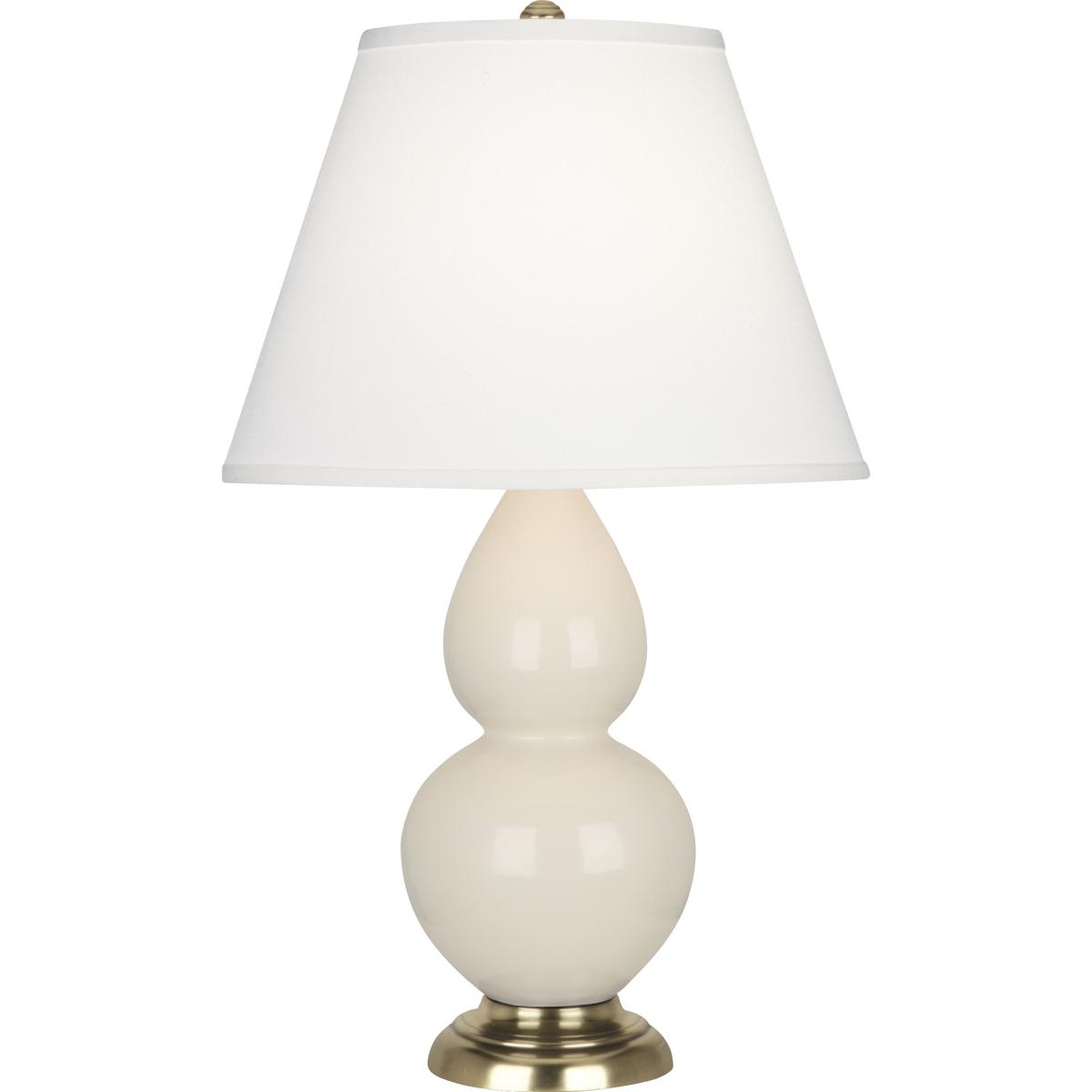 Robert Abbey 1774X Small Double Gourd 22.75 inch 150 watt Bone Glazed Ceramic with Antique Natural Brass Accent Lamp Portable Light in Pearl Dupioni
