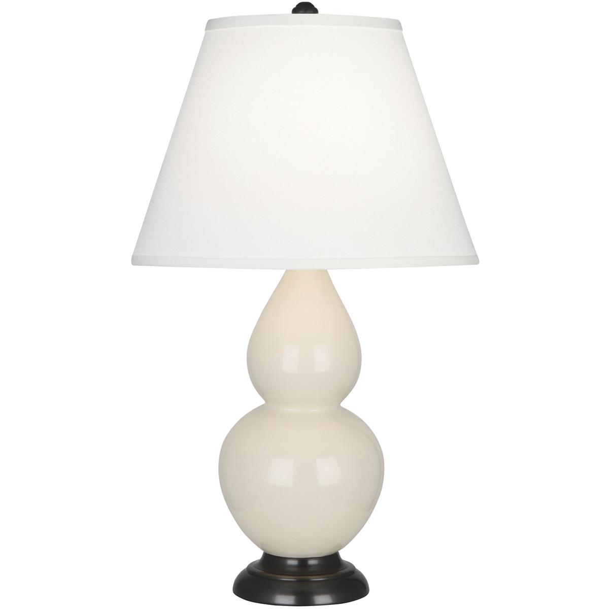 Robert Abbey 1775X Small Double Gourd 22.75 inch 150 watt Bone Glazed Ceramic with Deep Patina Bronze Accent Lamp Portable Light in Pearl Dupioni