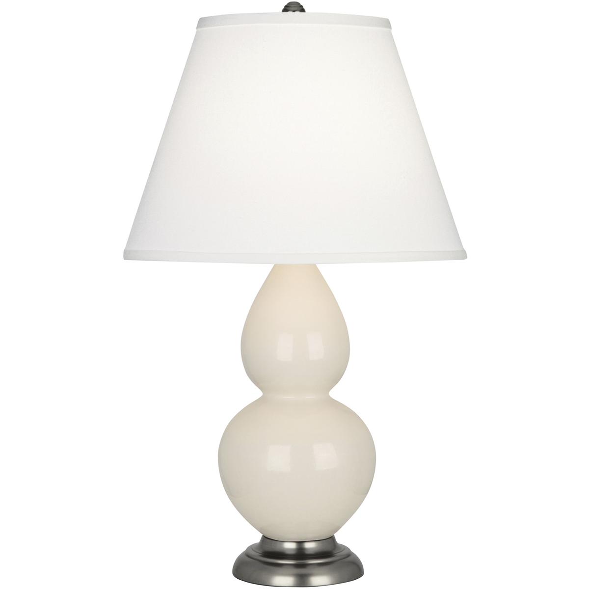 Robert Abbey 1776X Small Double Gourd 22.75 inch 150 watt Bone Glazed Ceramic with Antique Silver Accent Lamp Portable Light in Pearl Dupioni