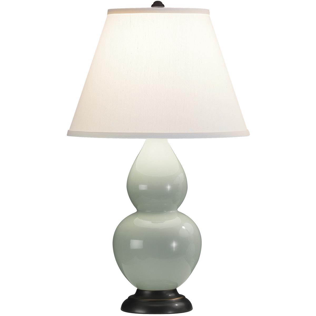 Robert Abbey 1787X Small Double Gourd 22.75 inch 150 watt Celadon Glazed Ceramic with Deep Patina Bronze Accent Lamp Portable Light in Pearl Dupioni