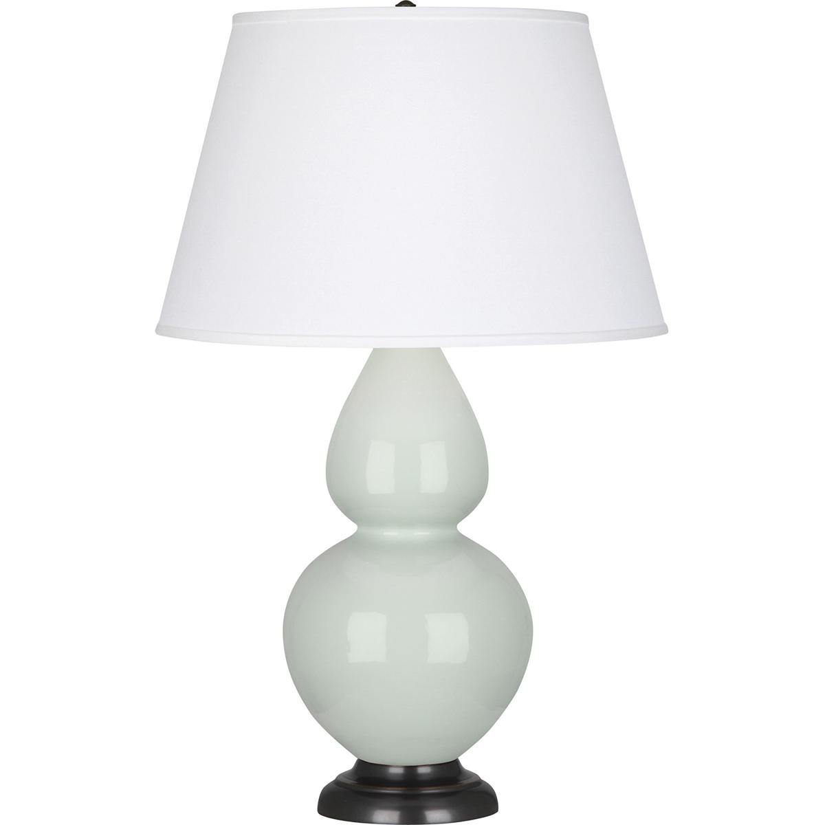Robert Abbey 1790X Double Gourd 31 inch 150 watt Celadon Glazed Ceramic with Deep Patina Bronze Accents Table Lamp Portable Light in Pearl Dupioni