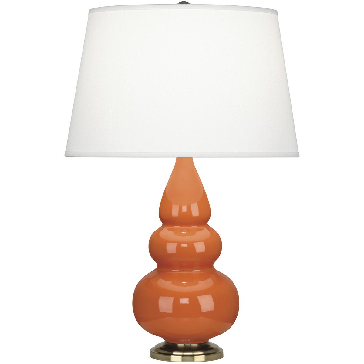 242X Pumpkin Small Triple Gourd Accent Lamp, Pumpkin Glazed Ceramic with Antique Natural Brassed Accents - 24.38 x 7.25 in.