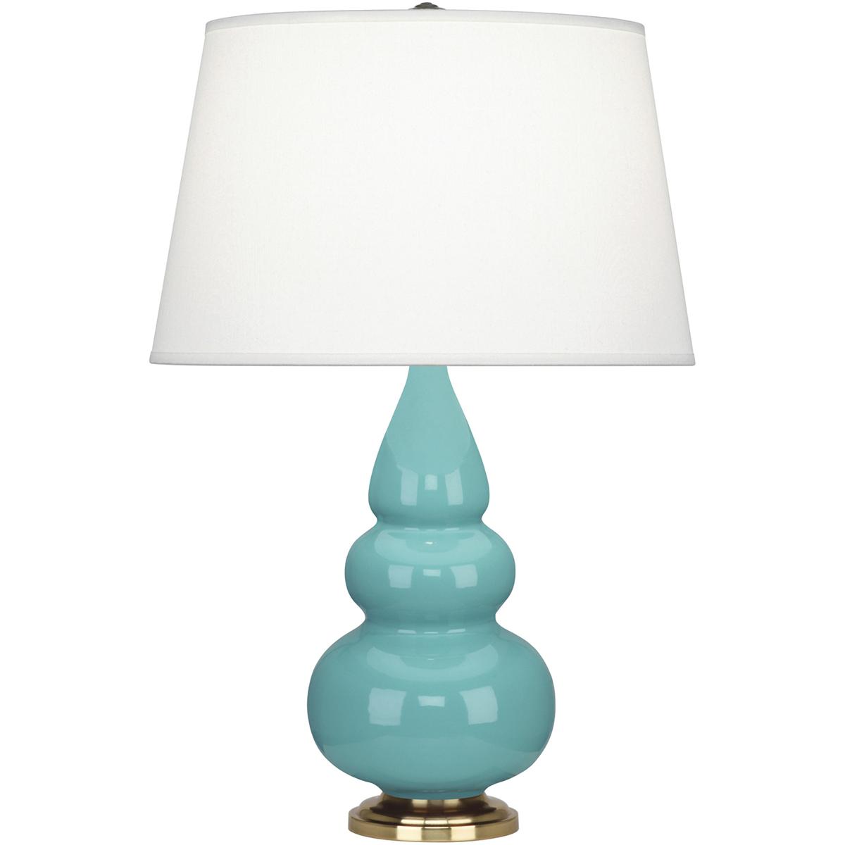 252X Egg Blue Small Triple Gourd Accent Lamp, Egg Blue Glazed Ceramic with Antique Natural Brassed Accents - 24.38 x 7.25 in.
