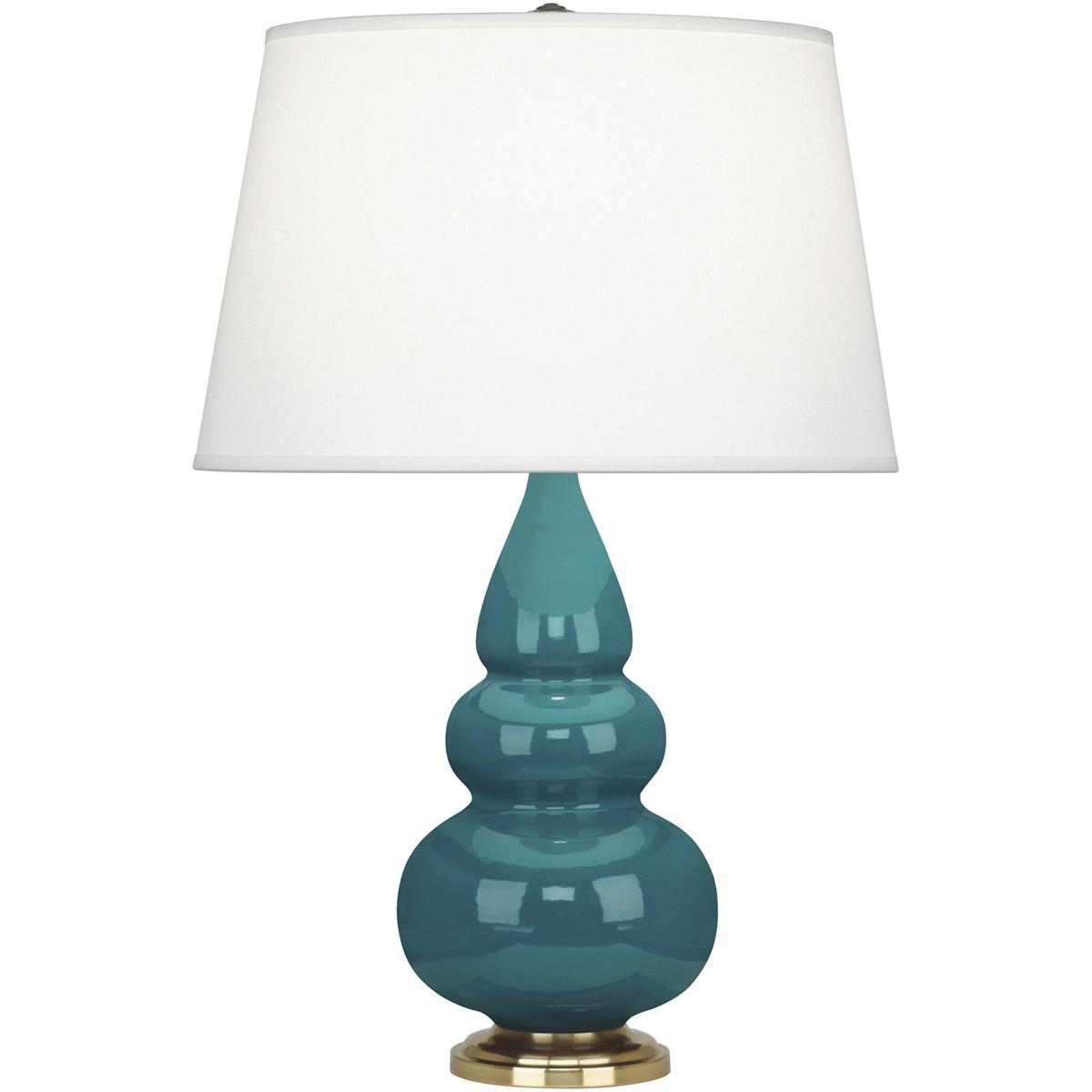 253X Peacock Small Triple Gourd Accent Lamp, Peacock Glazed Ceramic with Antique Natural Brassed Accents - 24.38 x 7.25 in.