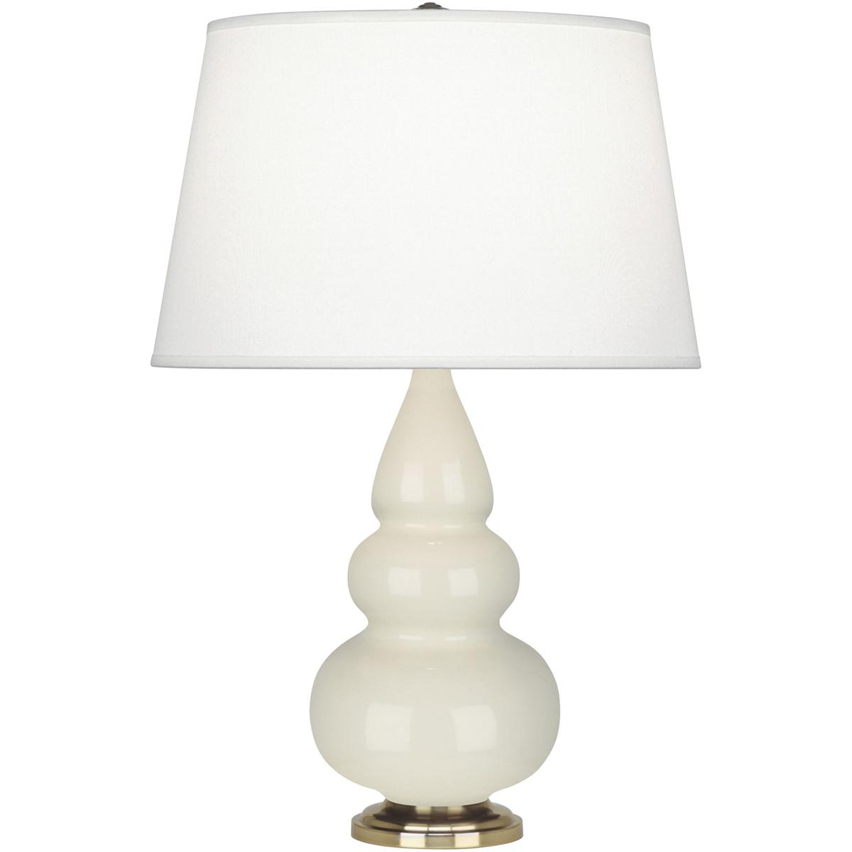 254X Bone Small Triple Gourd Accent Lamp, Bone Glazed Ceramic with Antique Natural Brassed Accents - 24.38 x 7.25 in.