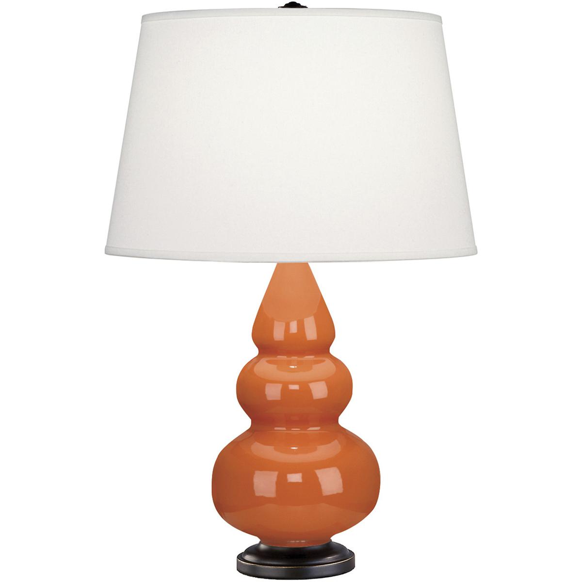 262X Pumpkin Small Triple Gourd Accent Lamp, Pumpkin Glazed Ceramic with Deep Patina Bronzeed Accents - 24.38 x 7.25 in.