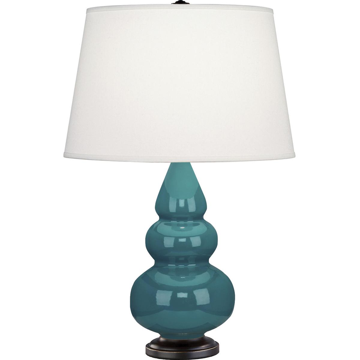 273X Peacock Small Triple Gourd Accent Lamp, Peacock Glazed Ceramic with Deep Patina Bronzeed Accents - 24.38 x 7.25 in.