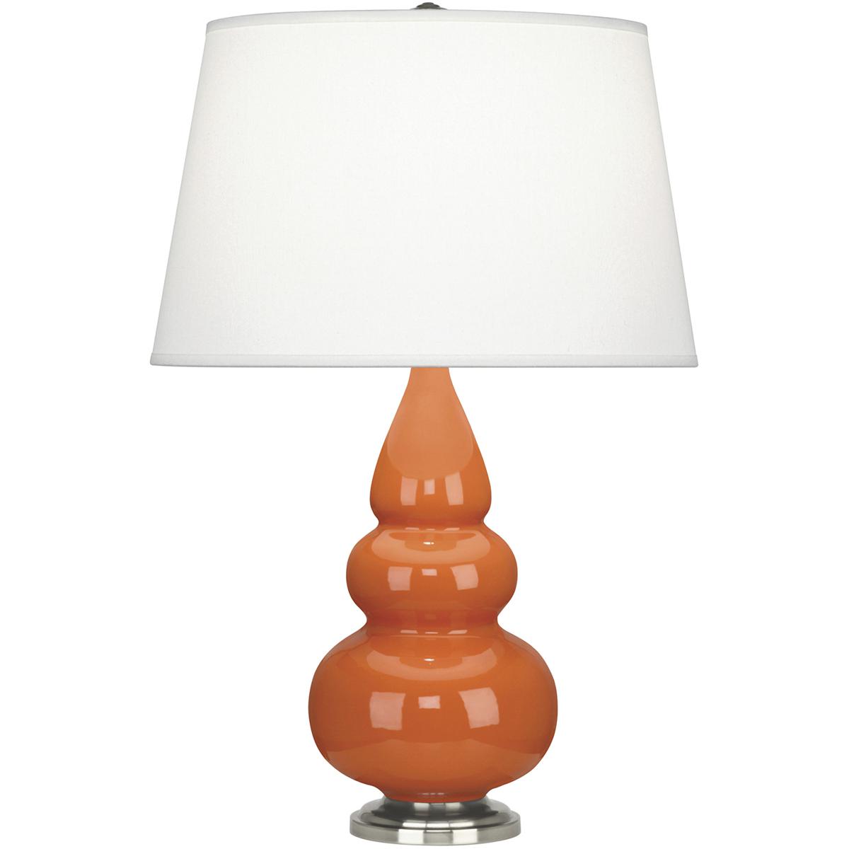 282X Pumpkin Small Triple Gourd Accent Lamp, Pumpkin Glazed Ceramic with Antique Silvered Accents - 24.38 x 7.25 in.
