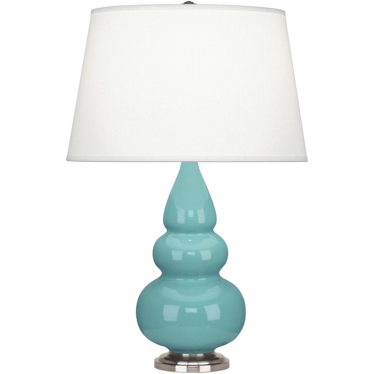 292X Egg Blue Small Triple Gourd Accent Lamp, Egg Blue Glazed Ceramic with Antique Silvered Accents - 24.38 x 7.25 in.