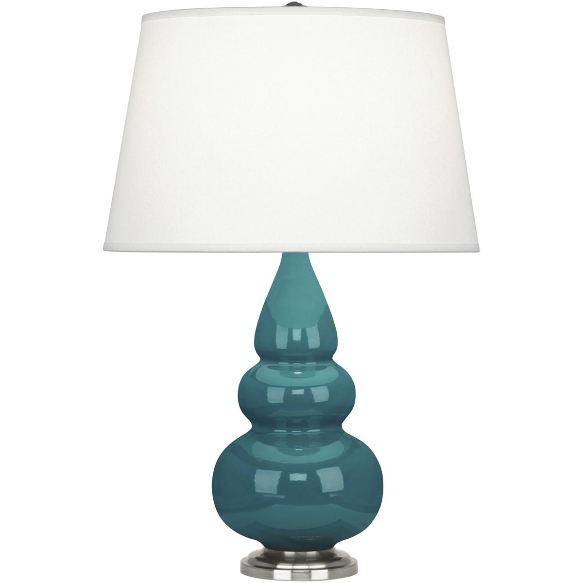 293X Peacock Small Triple Gourd Accent Lamp, Peacock Glazed Ceramic with Antique Silvered Accents - 24.38 x 7.25 in.