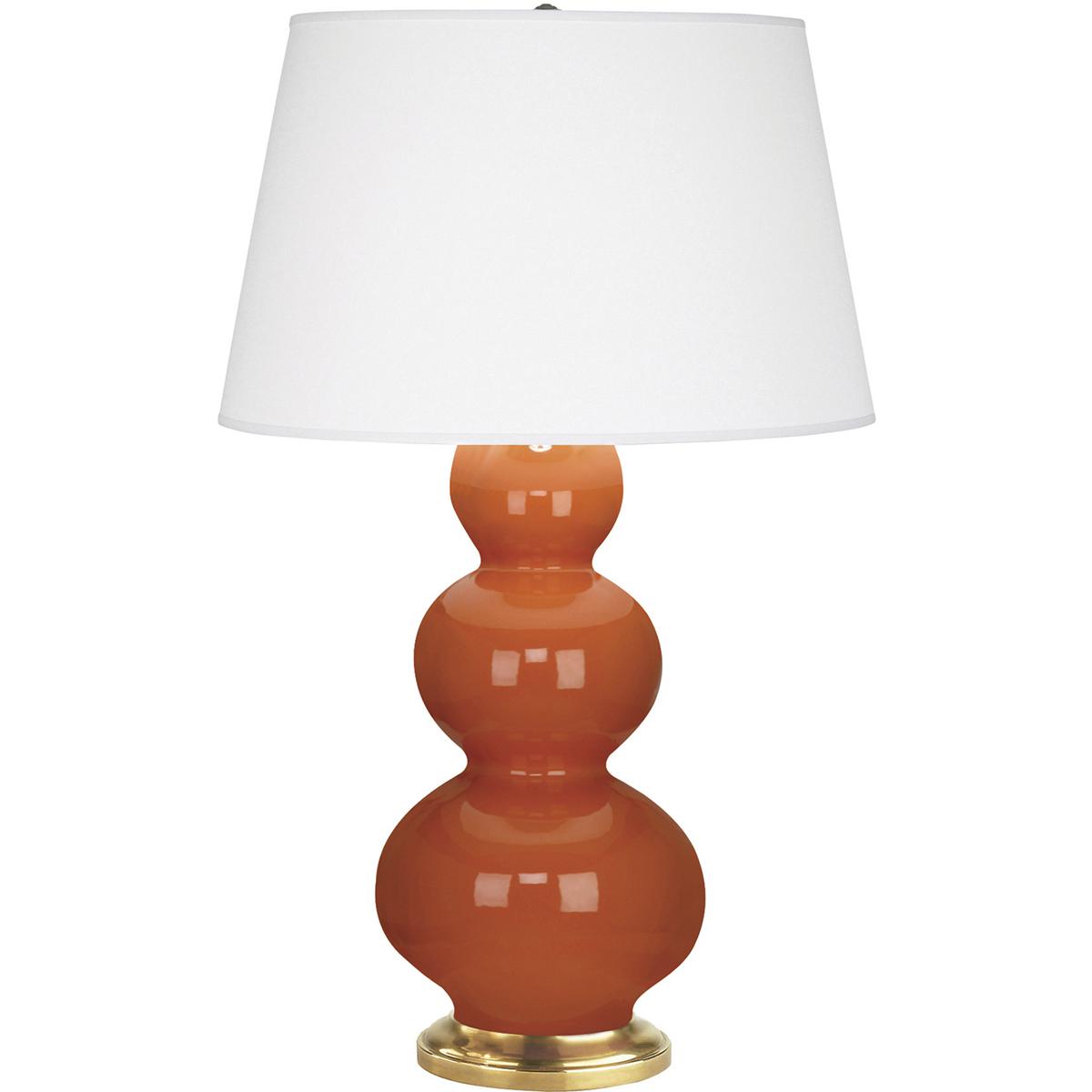 312X Pumpkin Triple Gourd Table Lamp, Pumpkin Glazed Ceramic with Antique Natural Brassed Accents - 32.75 x 10 in.