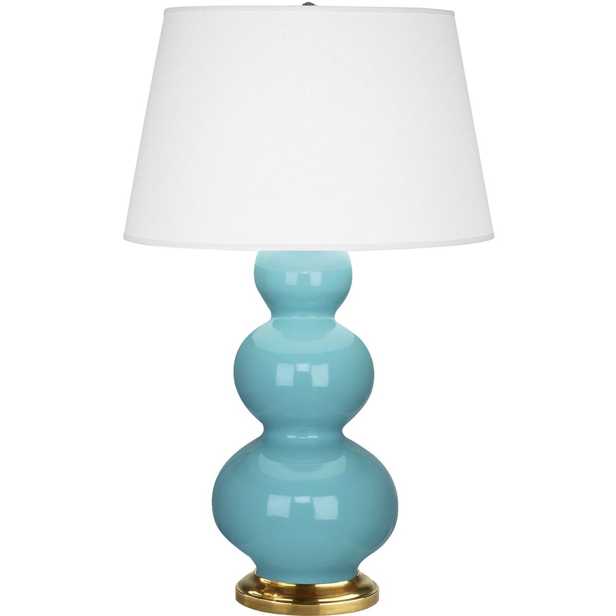 322X Egg Blue Triple Gourd Table Lamp, Egg Blue Glazed Ceramic with Antique Natural Brassed Accents - 32.75 x 10 in.