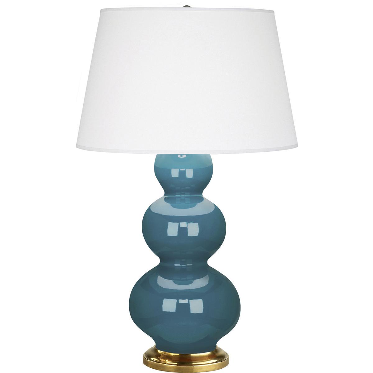 323X Peacock Triple Gourd Table Lamp, Peacock Glazed Ceramic with Antique Natural Brassed Accents - 32.75 x 10 in.