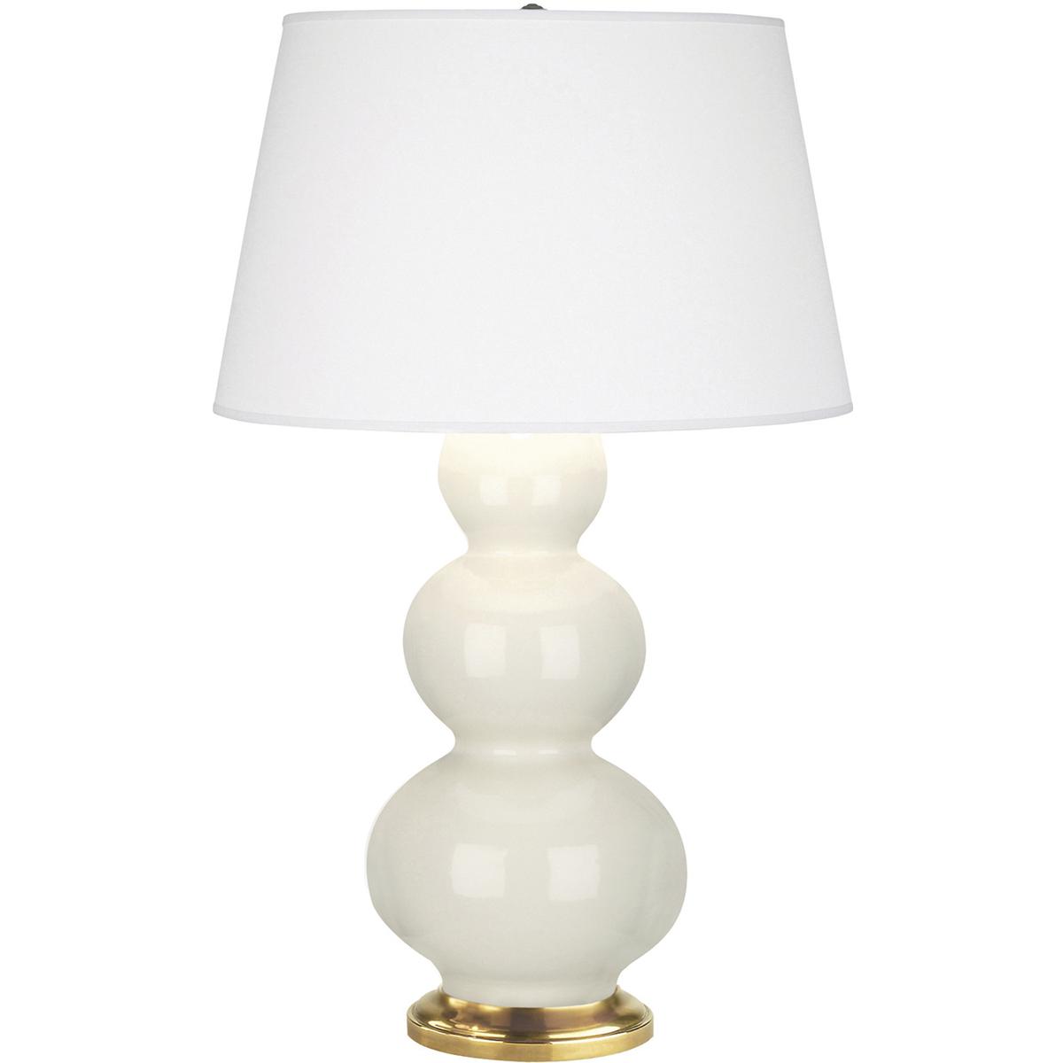324X Bone Triple Gourd Table Lamp, Bone Glazed Ceramic with Antique Natural Brassed Accents - 32.75 x 10 in.