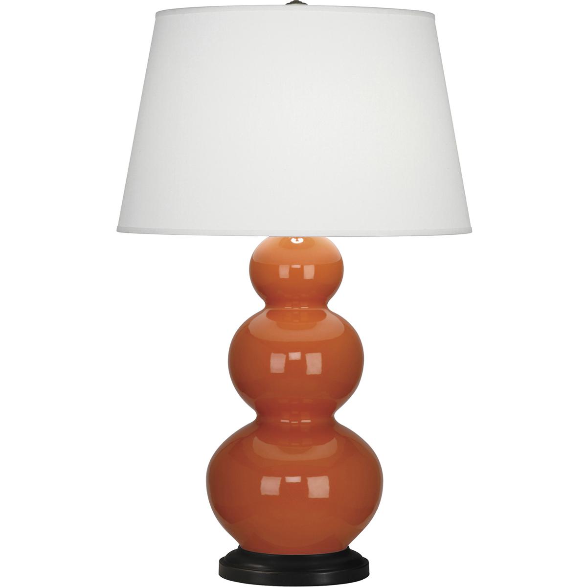 332X Pumpkin Triple Gourd Table Lamp, Pumpkin Glazed Ceramic with Deep Patina Bronzeed Accents - 32.75 x 10 in.