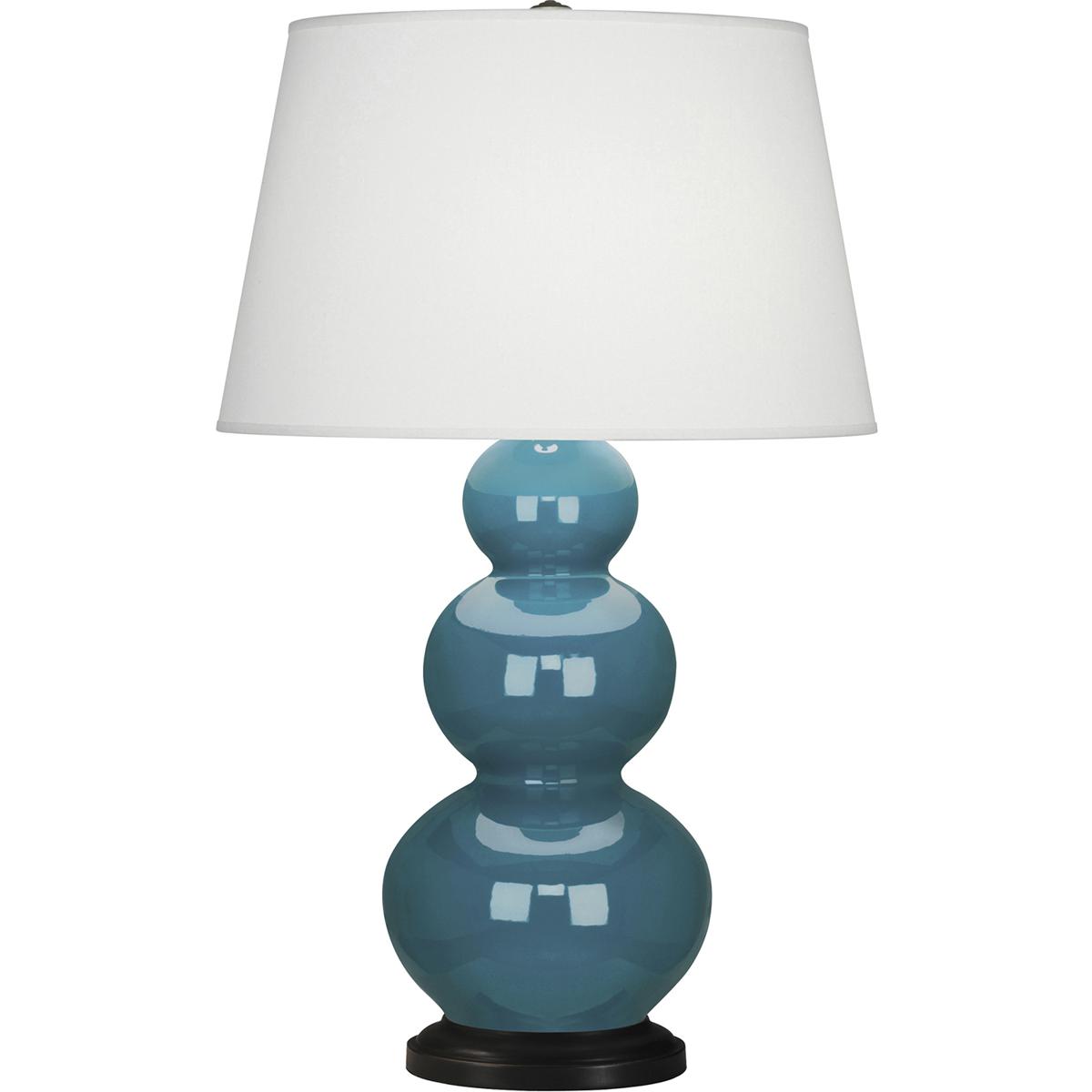 343X Peacock Triple Gourd Table Lamp, Peacock Glazed Ceramic with Deep Patina Bronzeed Accents - 32.75 x 10 in.