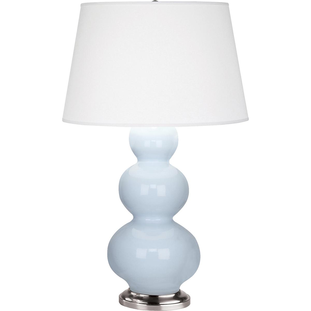361X Baby Blue Triple Gourd Table Lamp, Baby Blue Glazed Ceramic with Antique Silvered Accents - 32.75 x 10 in.