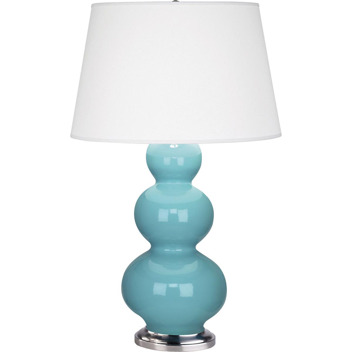 362X Egg Blue Triple Gourd Table Lamp, Egg Blue Glazed Ceramic with Antique Silvered Accents - 32.75 x 10 in.