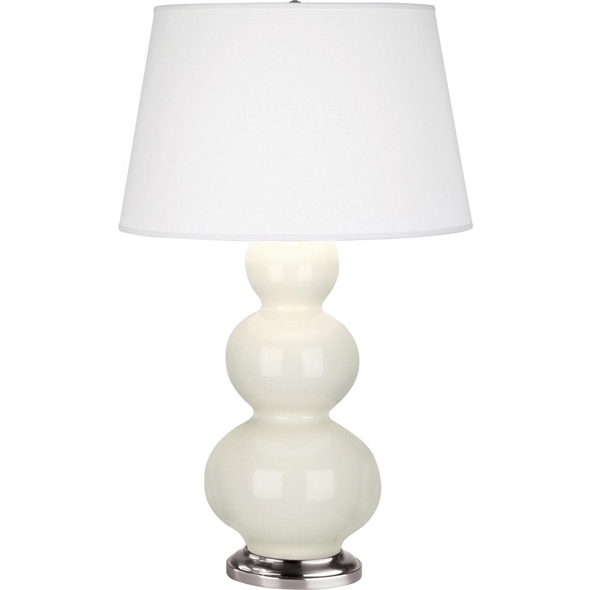 364X Bone Triple Gourd Table Lamp, Bone Glazed Ceramic with Antique Silvered Accents - 32.75 x 10 in.