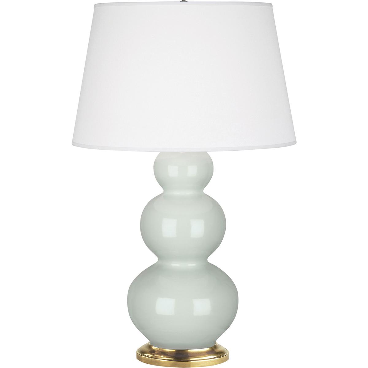 369X Celadon Triple Gourd Table Lamp, Celadon Glazed Ceramic with Antique Natural Brassed Accents - 32.75 x 10 in.