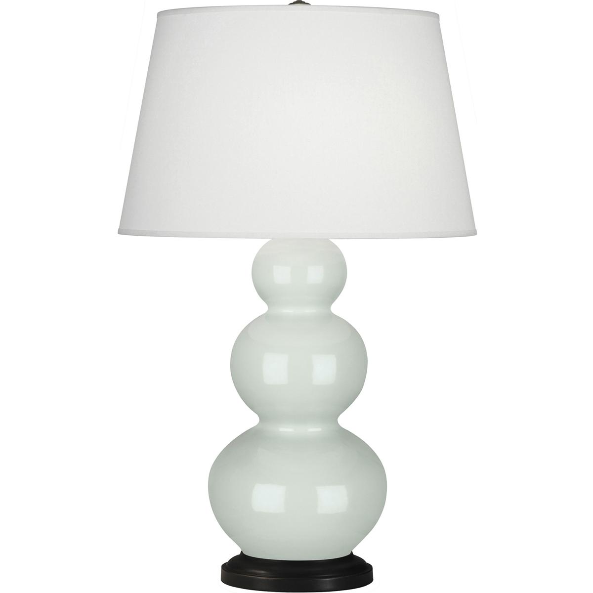 370X Celadon Triple Gourd Table Lamp, Celadon Glazed Ceramic with Deep Patina Bronzeed Accents - 32.75 x 10 in.