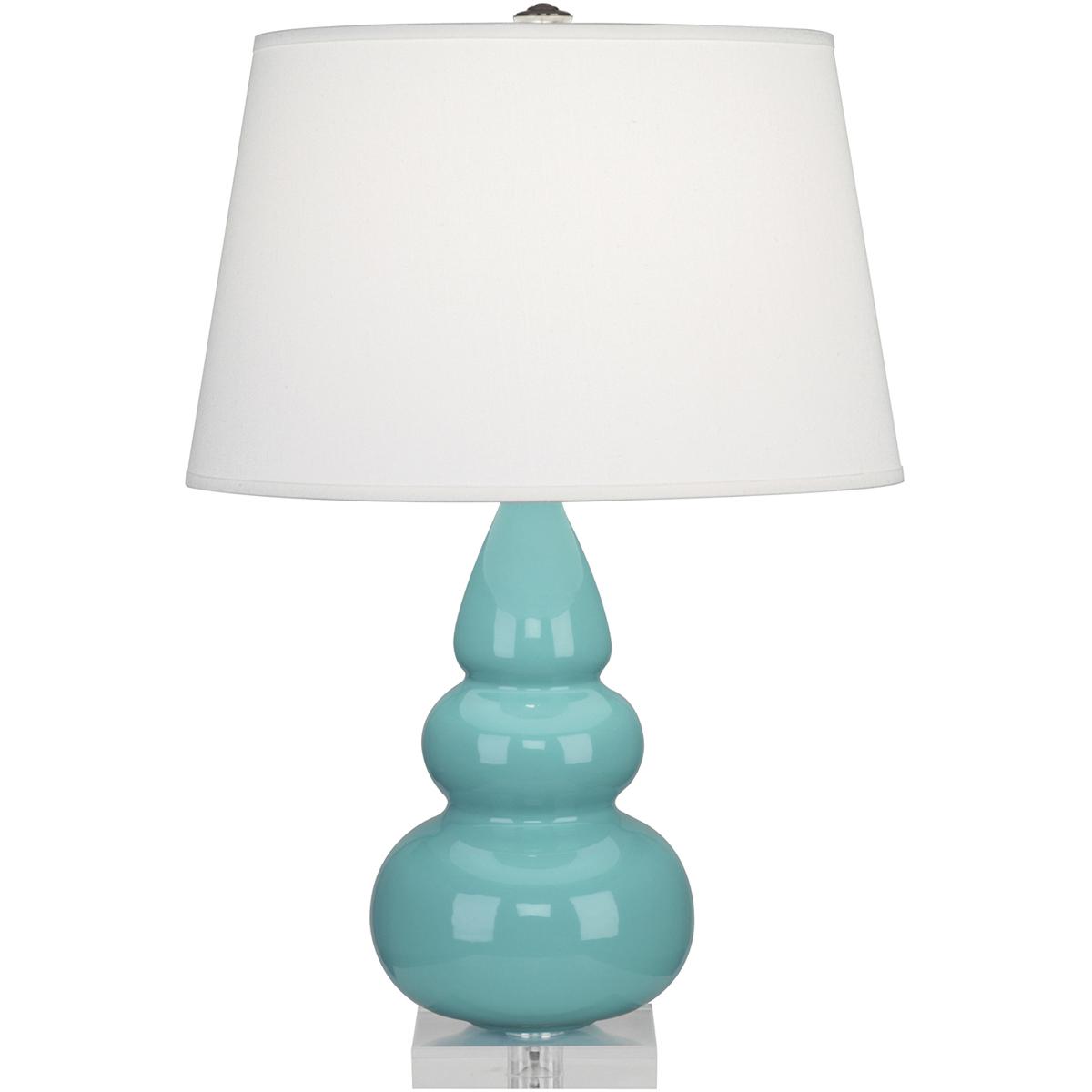 A292X Egg Blue Small Triple Gourd Accent Lamp, Egg Blue Glazed Ceramic with Lucite Base - 24 x 7.25 in.