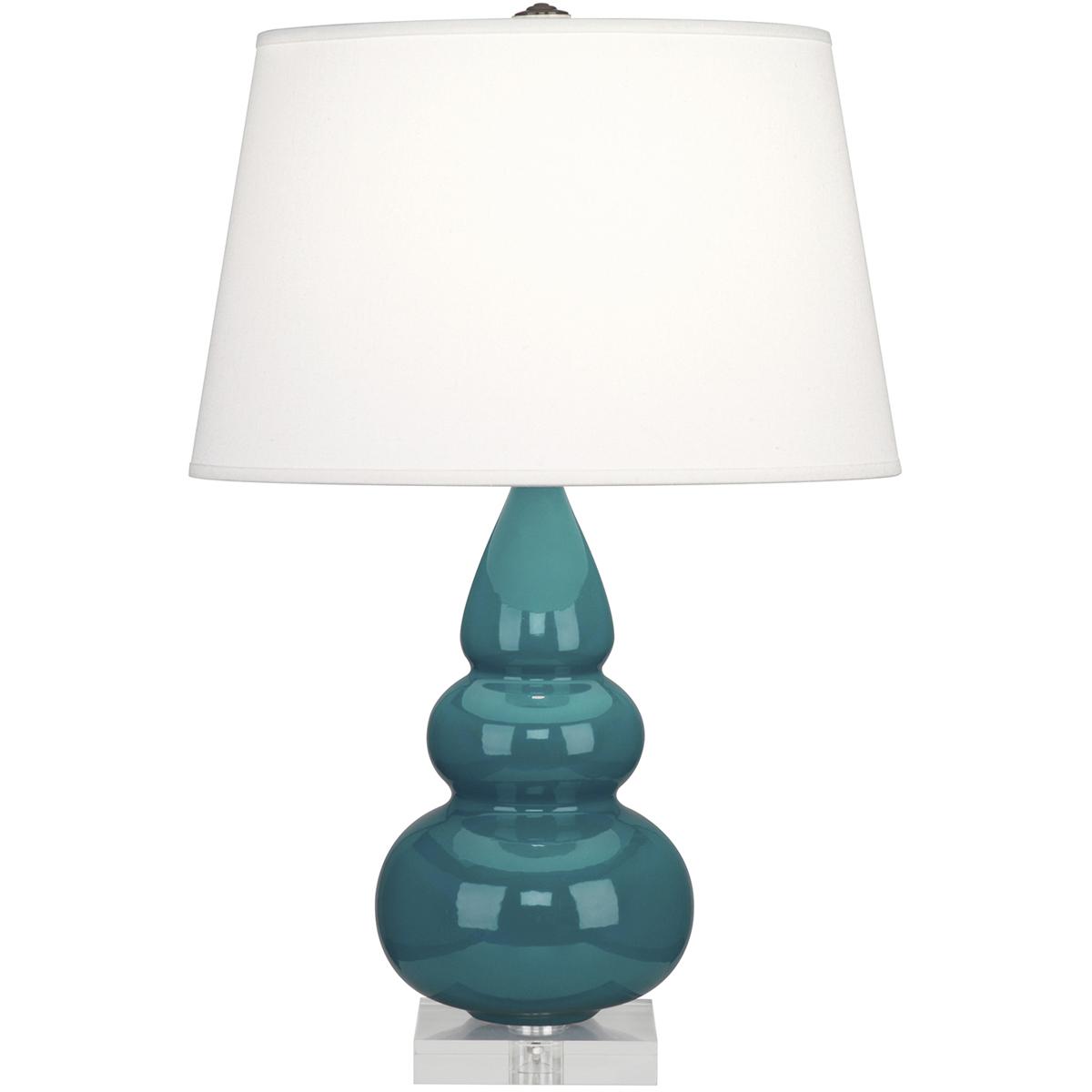 A293X Peacock Small Triple Gourd Accent Lamp, Peacock Glazed Ceramic with Lucite Base - 24 x 7.25 in.