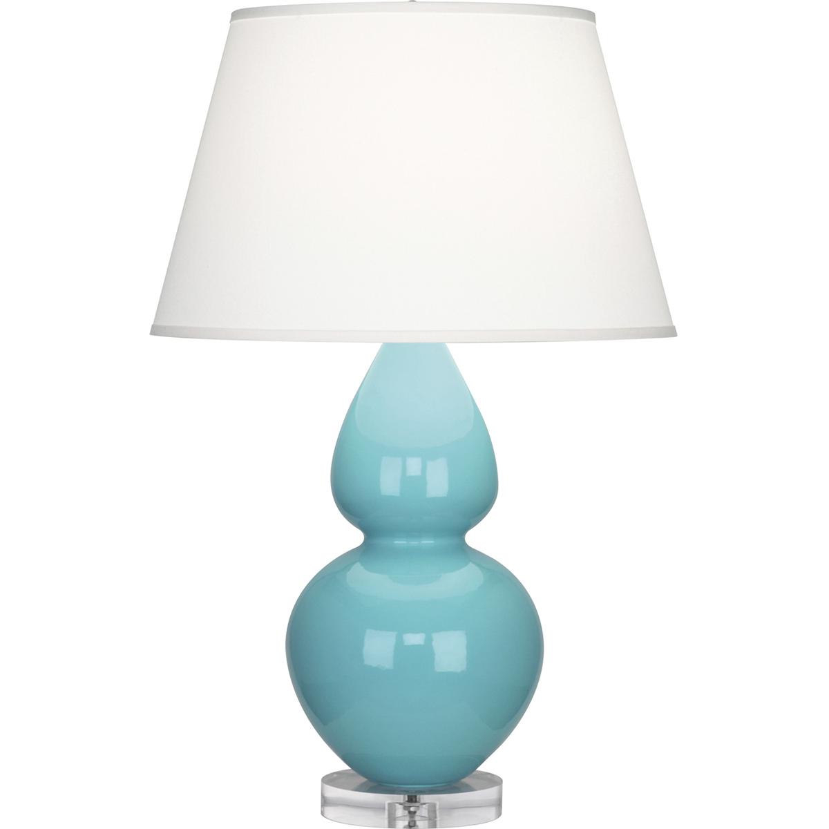 Robert Abbey A741X Double Gourd 30 inch 150 watt Egg Blue Glazed Ceramic with Lucite Base Table Lamp Portable Light in Pearl Dupioni