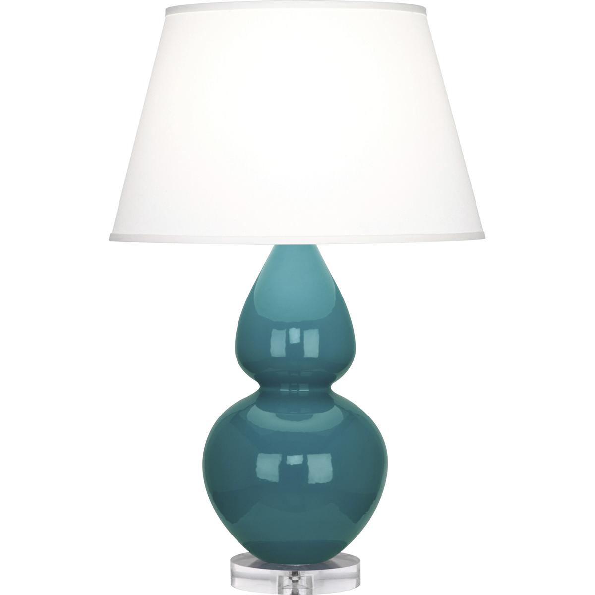 Robert Abbey A753X Double Gourd 30 inch 150 watt Peacock Glazed Ceramic with Lucite Base Table Lamp Portable Light in Pearl Dupioni