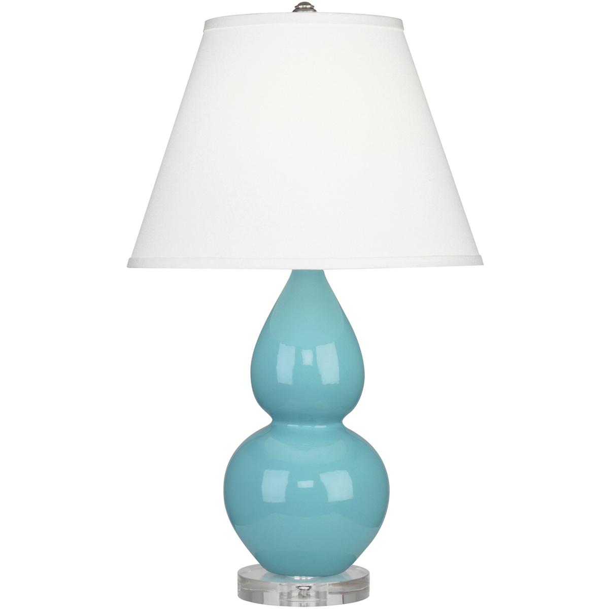 Robert Abbey A761X Small Double Gourd 22 inch 150 watt Egg Blue Glazed Ceramic with Lucite Base Accent Lamp Portable Light in Pearl Dupioni
