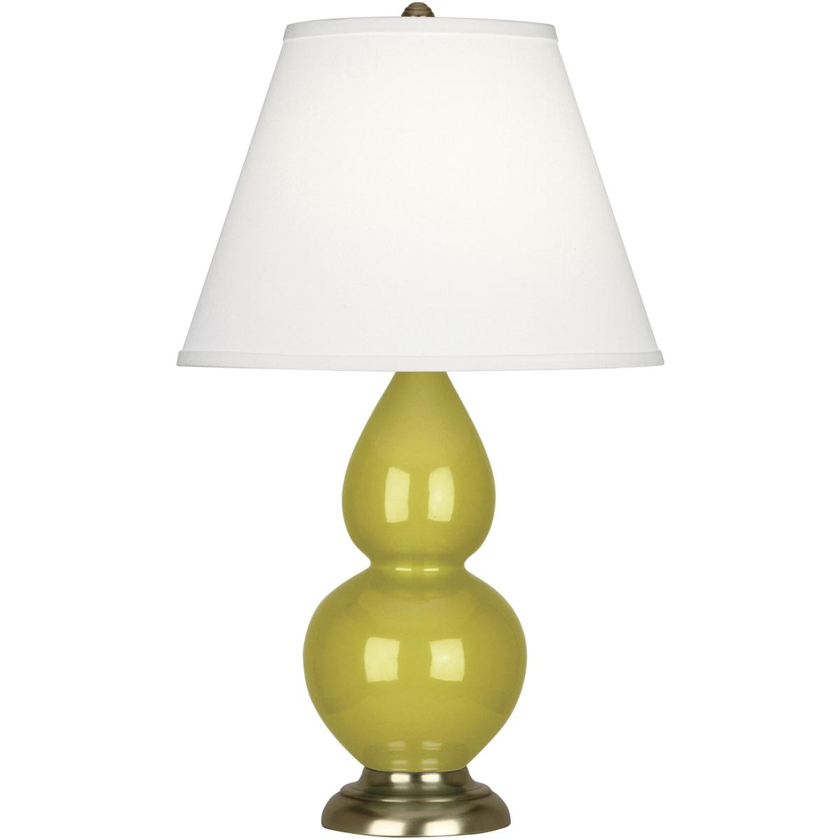 Robert Abbey CI10X Small Double Gourd 22.75 inch 150 watt Citron Glazed Ceramic with Antique Brass Accent Lamp Portable Light in Pearl Dupioni