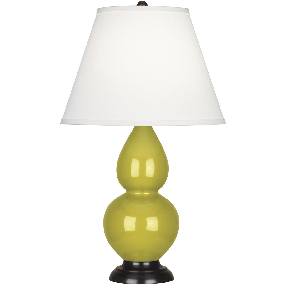 Robert Abbey CI11X Small Double Gourd 22.75 inch 150 watt Citron Glazed Ceramic with Deep Patina Bronze Accent Lamp Portable Light in Pearl Dupioni